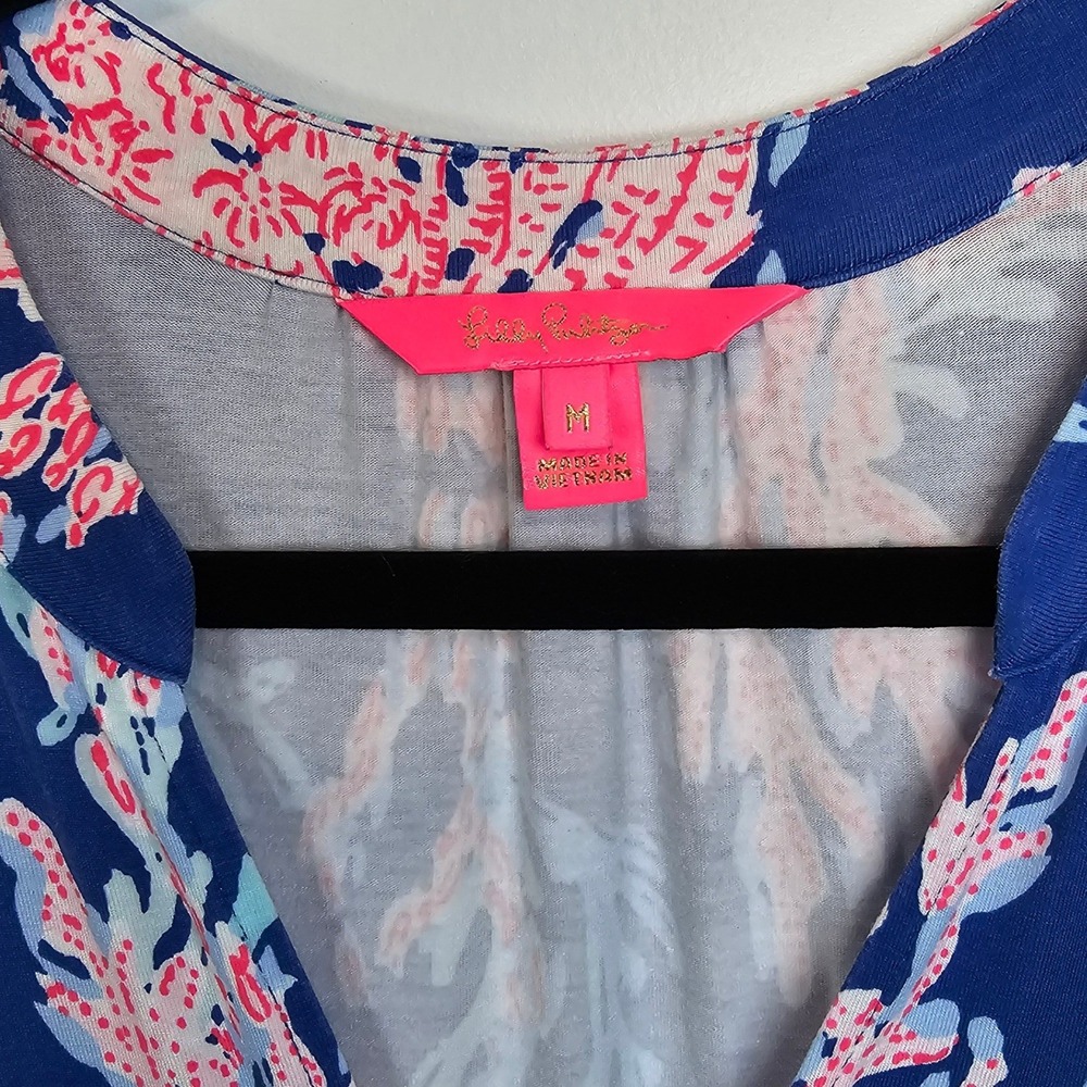 Lilly Pulitzer TRACI LONG SLEEVE DRESS Borealis Blue Swim on Over Size Medium - Picture 4 of 11